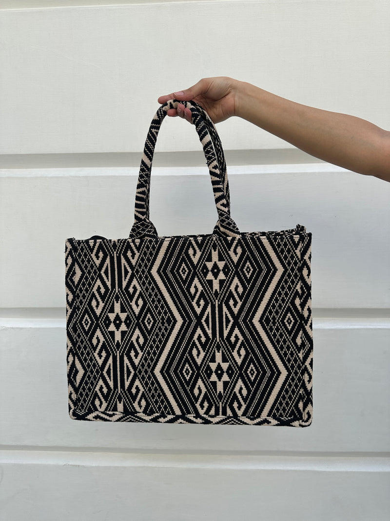 Deesse Women's Black Aztec Three Pocket Jacquard Bag | Large Tote Bag |  Women's Handbag |