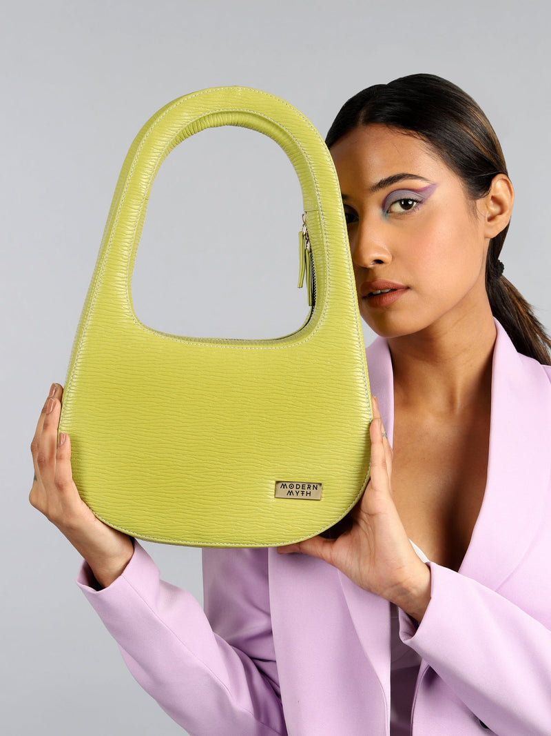 BELL Lime Green Ribbed Circular Structured Handbag | Modern Myth