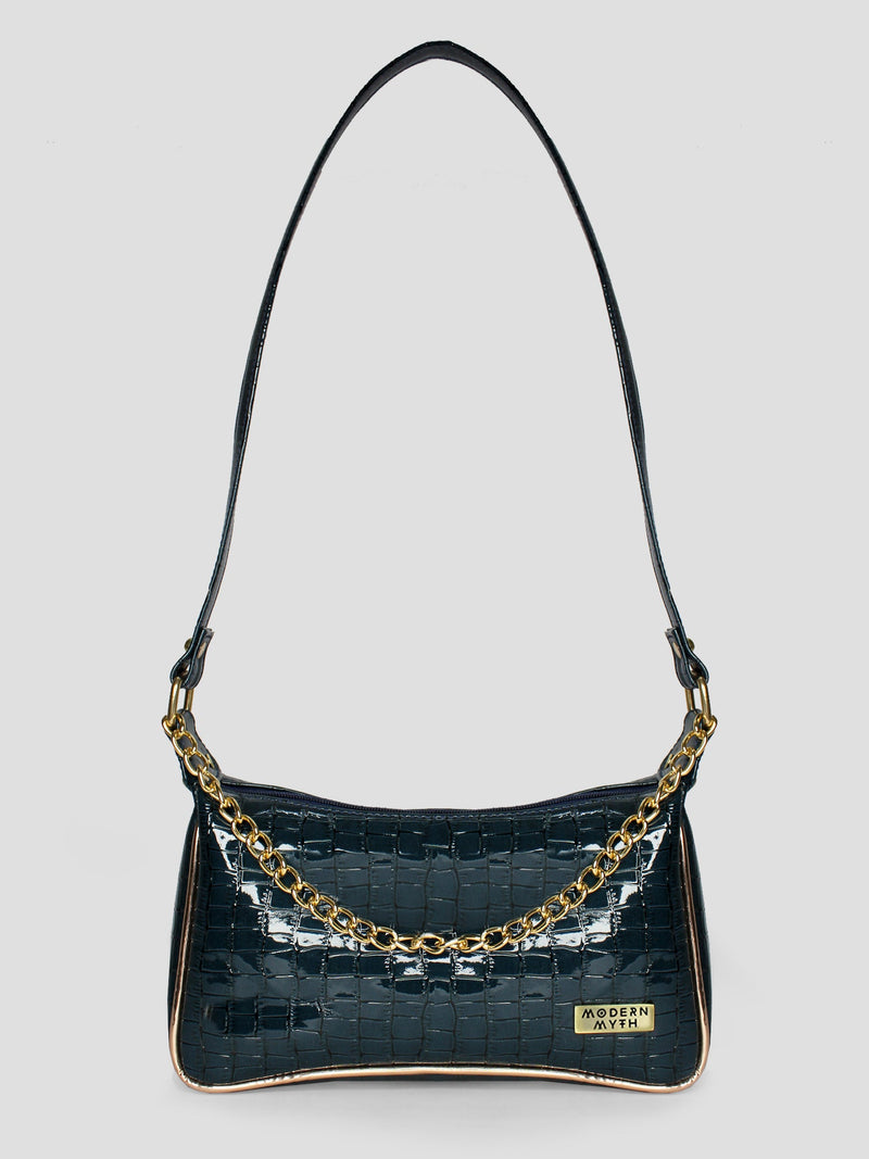 Blue & Rosegold Chunky Chain Mini Shoulder Bag | Modern Myth