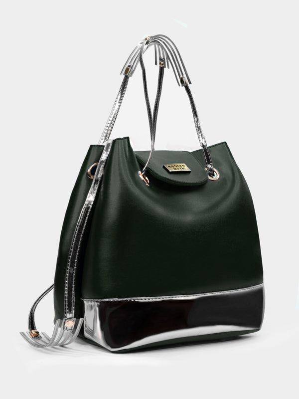 Olive & Silver Drawstring Bucket Bag | Modern Myth