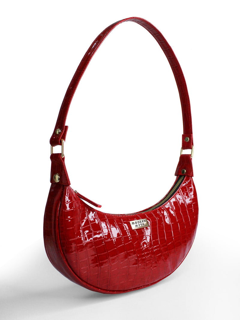 Red Croco Half Moon Baguette Shoulder Bag | Modern Myth