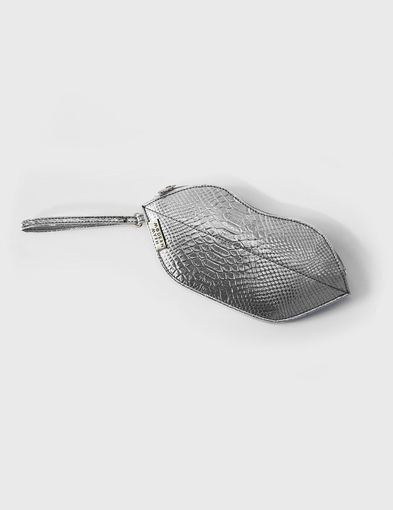 Textured Silver Lips Shaped Metallic Makeup Pouch | Modern Myth