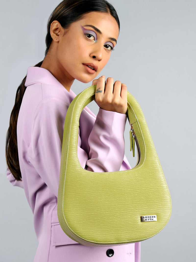 BELL Lime Green Ribbed Circular Structured Handbag | Modern Myth
