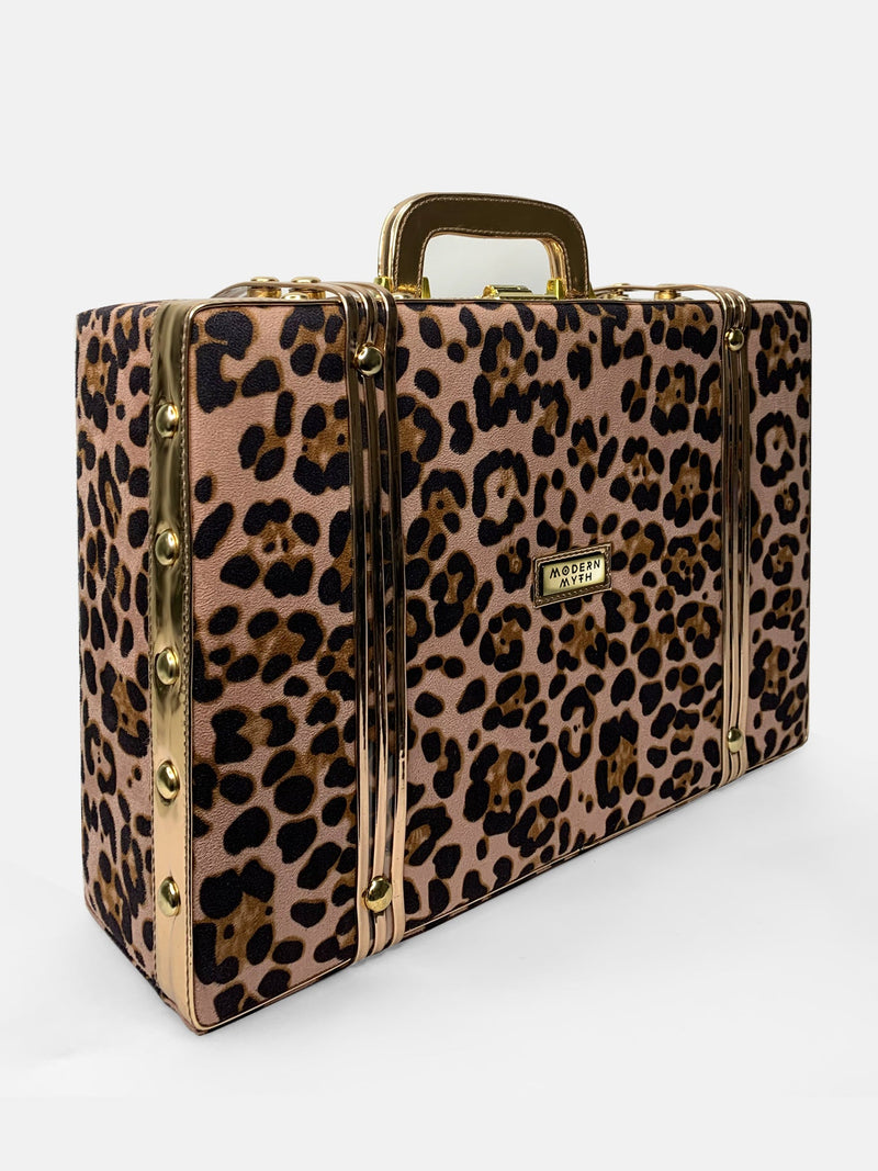 Cheetah Printed & Rosegold Trunk cum Luggage Bag | Modern Myth