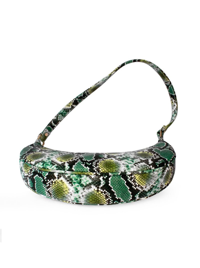 Green Snake Print Half Moon Baguette Shoulder Bag | Modern Myth