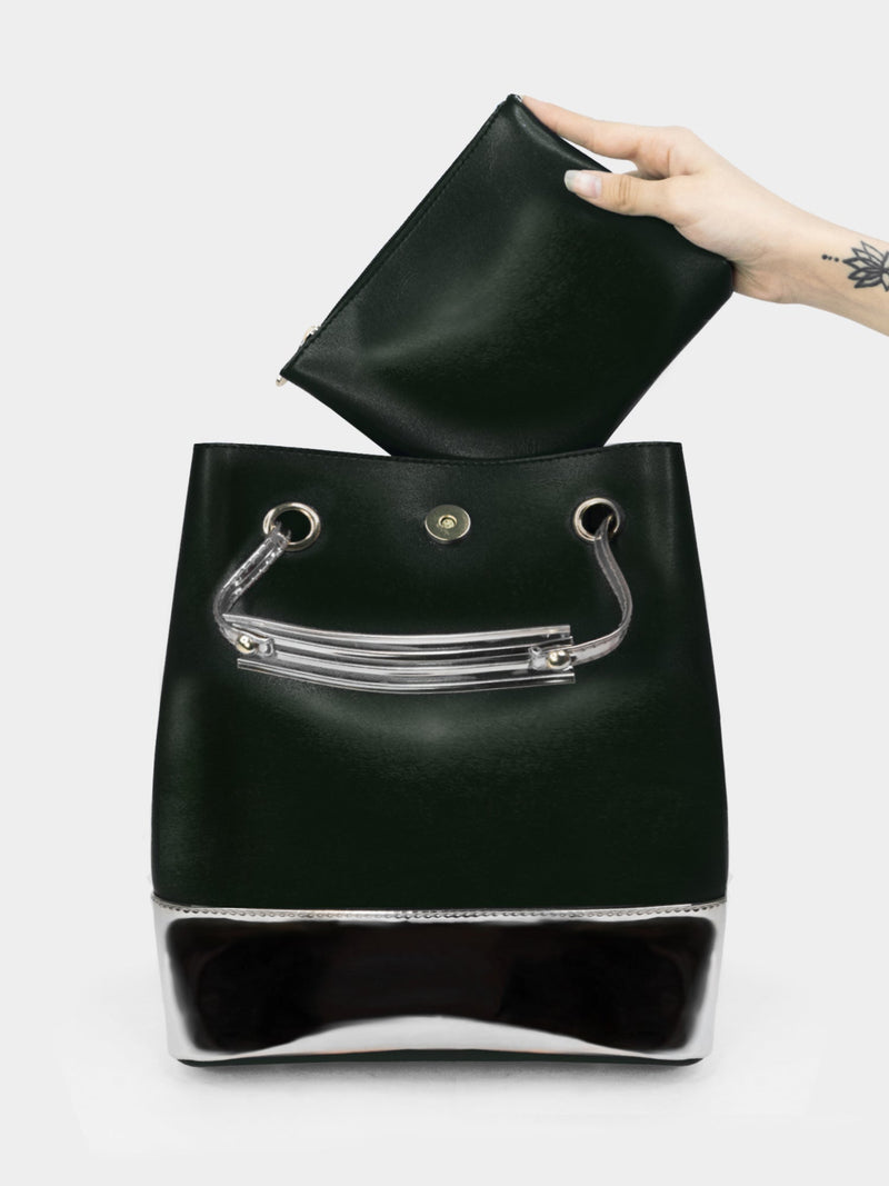 Olive & Silver Drawstring Bucket Bag | Modern Myth