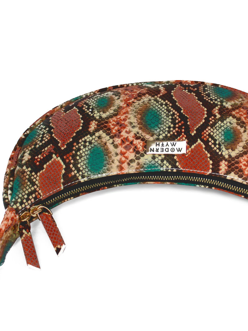 Orange Snake Print Half Moon Baguette Shoulder Bag | Modern Myth