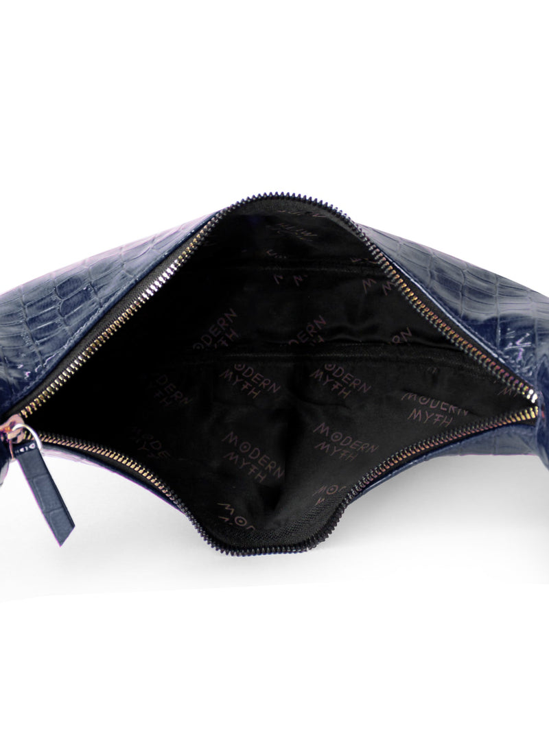 Blue Croco Half Moon Baguette Shoulder Bag | Modern Myth