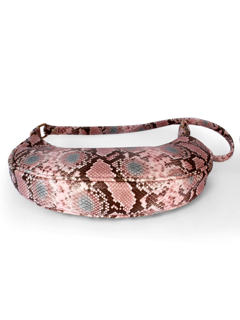 Pink Snake Print Half Moon Baguette Shoulder Bag | Modern Myth