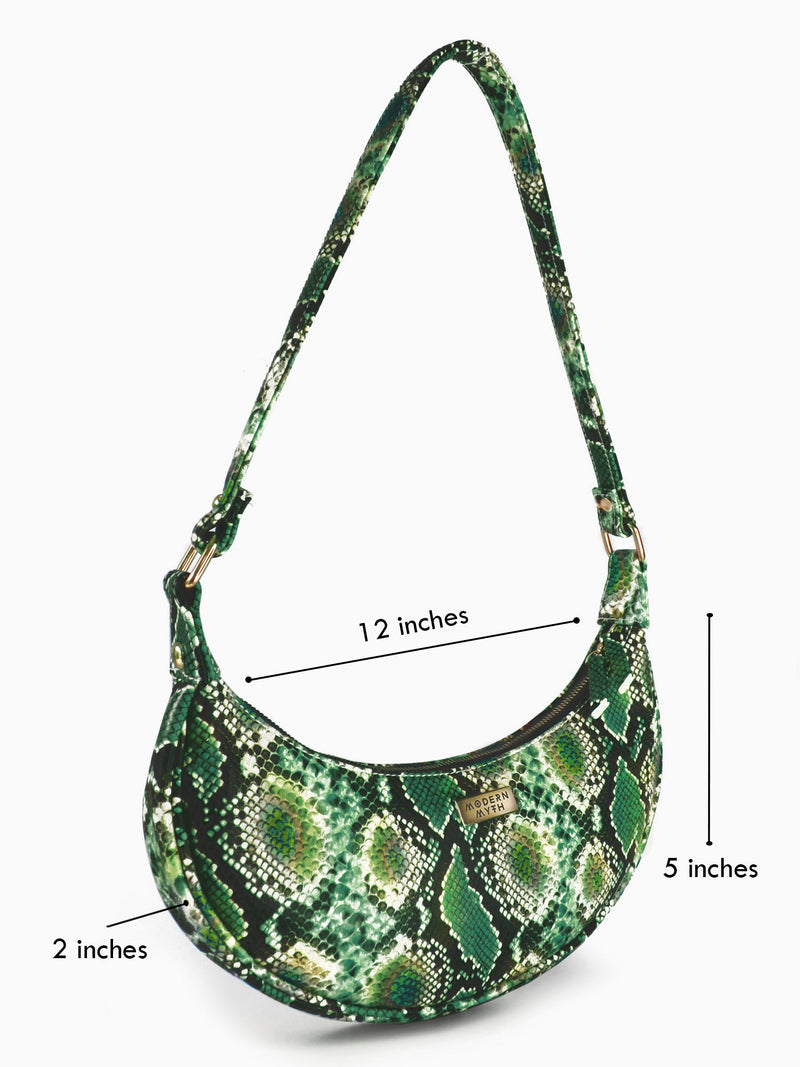 Green Snake Print Half Moon Baguette Shoulder Bag | Modern Myth
