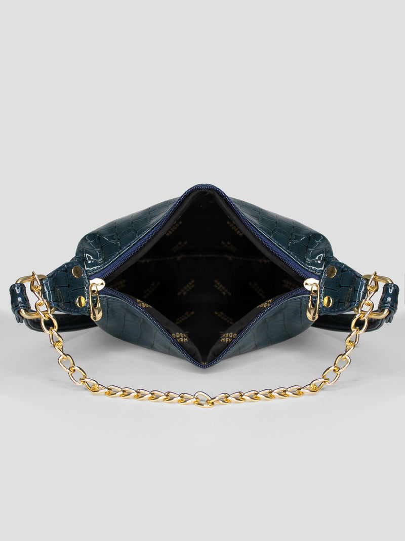 Blue & Rosegold Chunky Chain Mini Shoulder Bag | Modern Myth