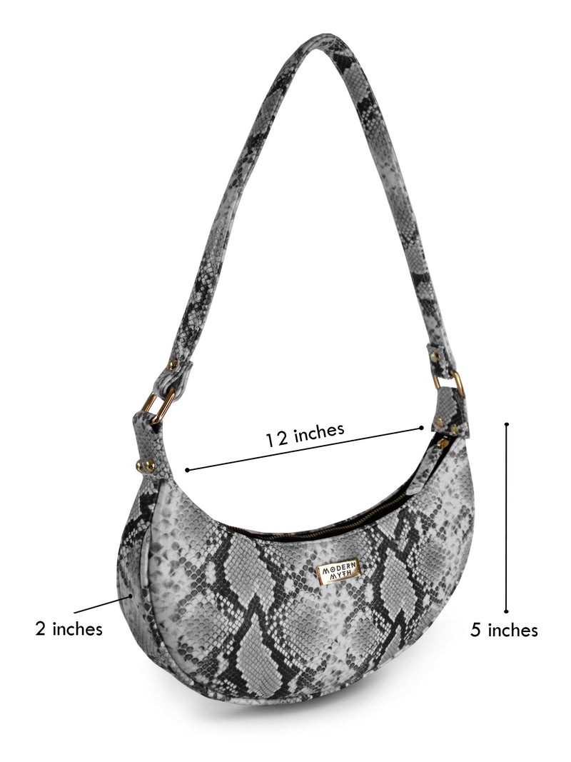 Grey Snake Print Half Moon Baguette Shoulder Bag | Modern Myth