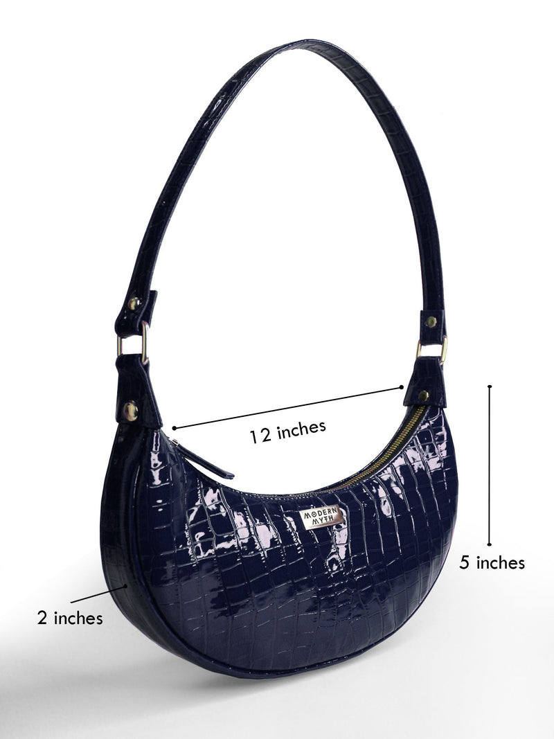 Blue Croco Half Moon Baguette Shoulder Bag | Modern Myth