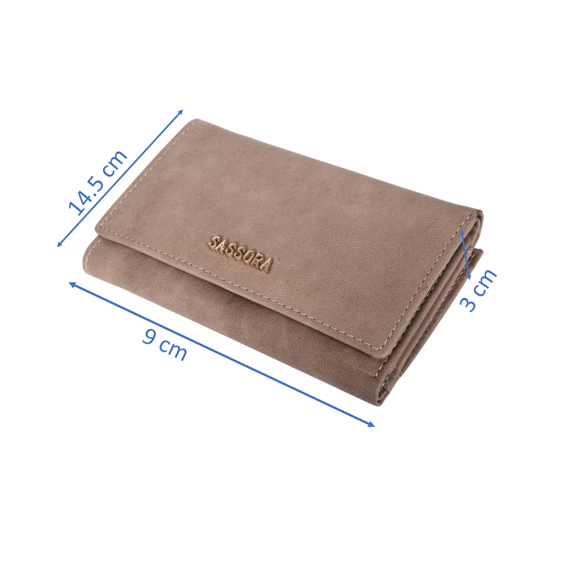 Sassora Genuine Leather Medium Size Beige RFID Protected Women Wallet (12 Card Slots)