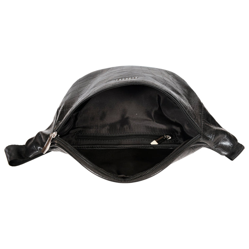 Sassora Genuine Premium Leather Unisex Black Beltbag with Adjustable Strap WB62913 Waist Bag