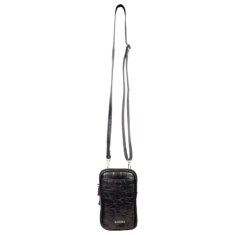 Sassora Genuine Leather Mobile Sling Bag I Phone-12 Compatible Black Mobile Sling Bag-62914