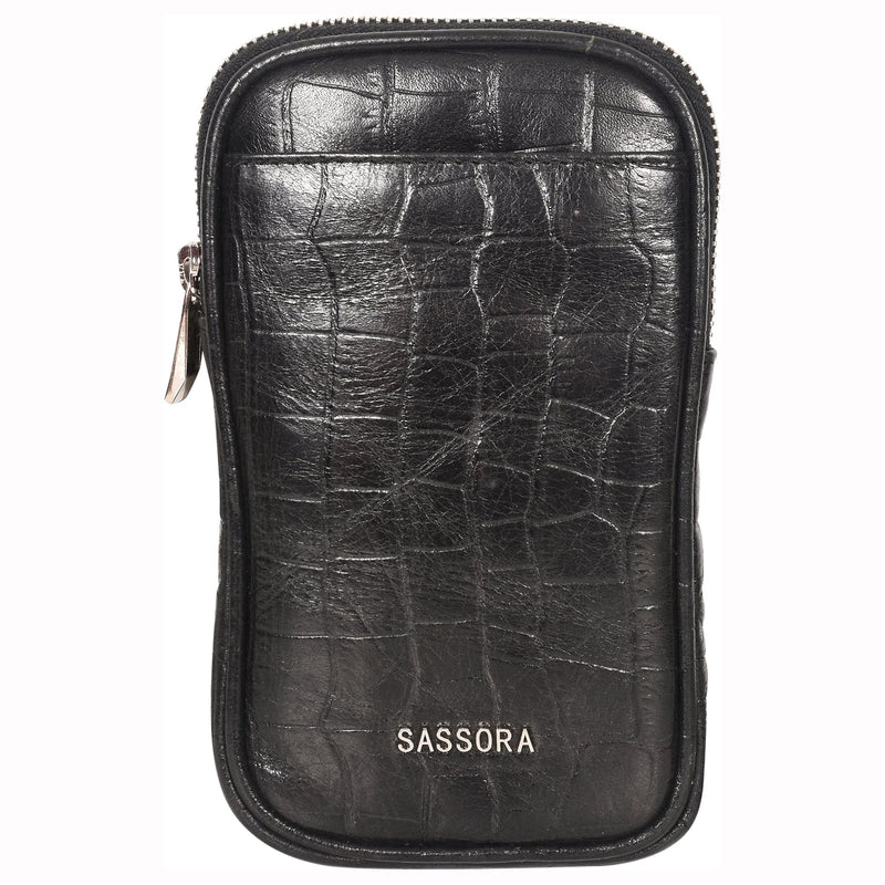 Sassora Genuine Leather Mobile Sling Bag I Phone-12 Compatible Black Mobile Sling Bag-62914