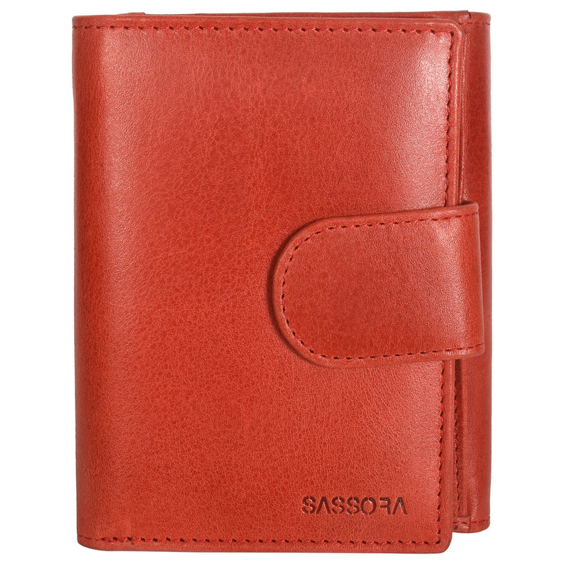 Sassora Genuine Leather Medium Size Red RFID Protected Wallet (9 Card Slots)