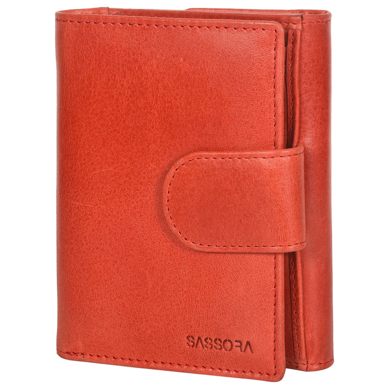 Sassora Genuine Leather Medium Size Red RFID Protected Wallet (9 Card Slots)
