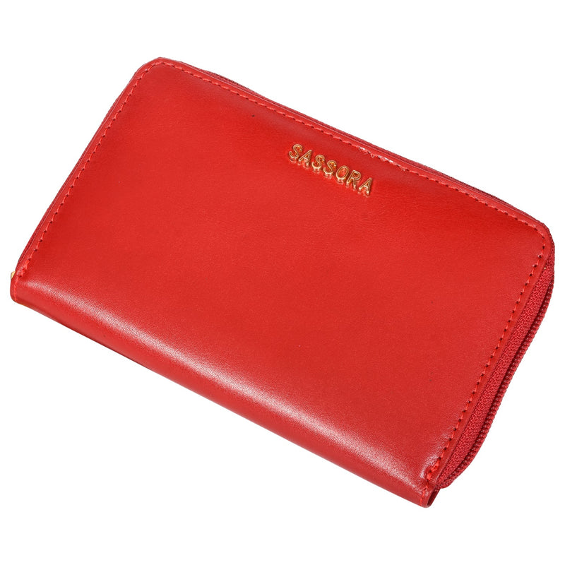 Sassora Genuine Leather Medium Size Red RFID Protected Women Wallet