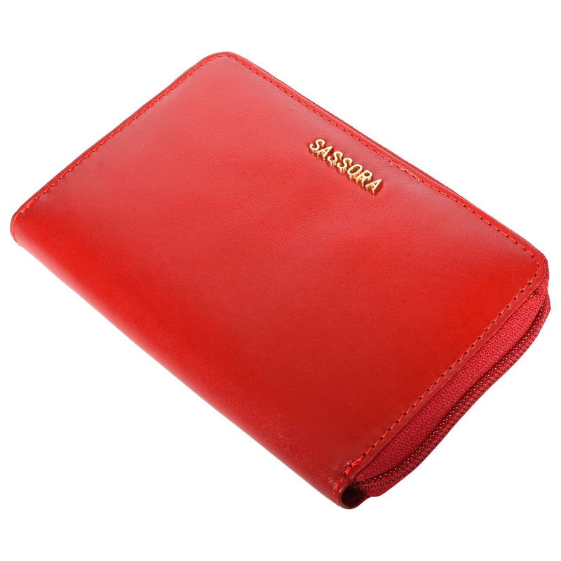 Sassora Genuine Leather Medium Size Red RFID Protected Women Wallet