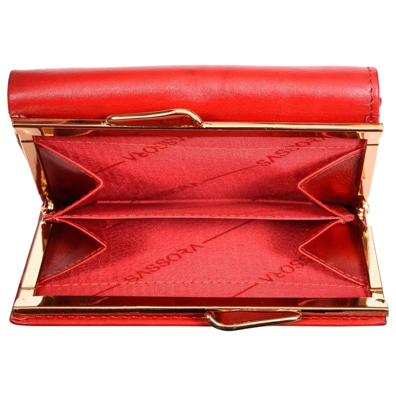 Sassora Genuine Leather Medium Size Red RFID Protected Women Wallet ( 5 Card Slots)