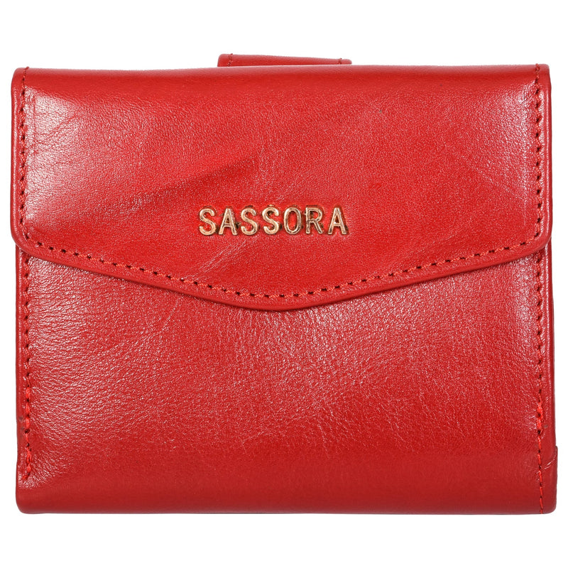 Sassora Genuine Leather Medium Size Red RFID Protected Women Wallet (4 Card Slots)