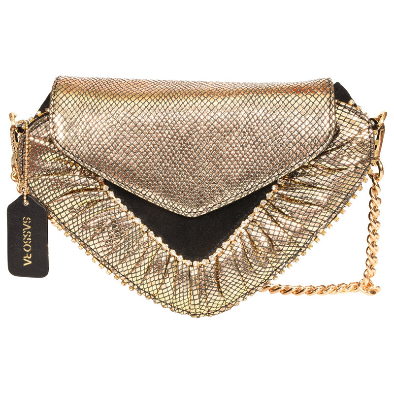 Sassora Genuine Leather Golden Color Small Party Sling Bag