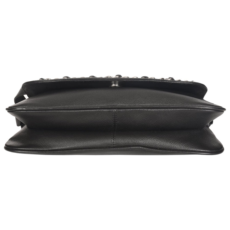 Sassora Genuine Leather Black Shoulder Bag with Nickel Metal fittings and dust protection bag