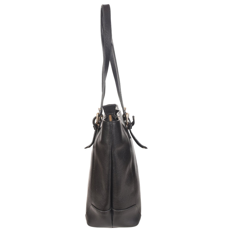 Sassora Genuine Leather Women's Large Black Tote Bag-T04