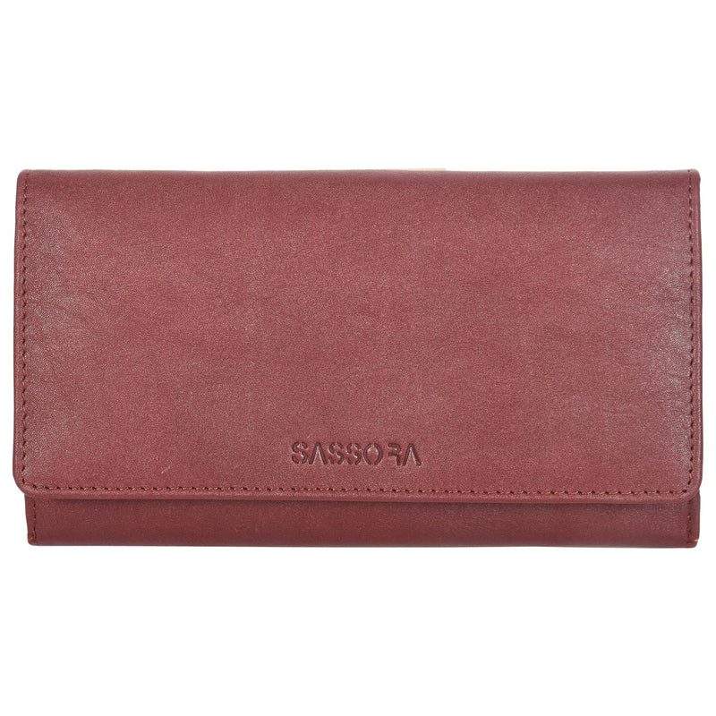 Sassora Genuine Leather Women RFID Protected Travel Wallet (12 Card Slots)