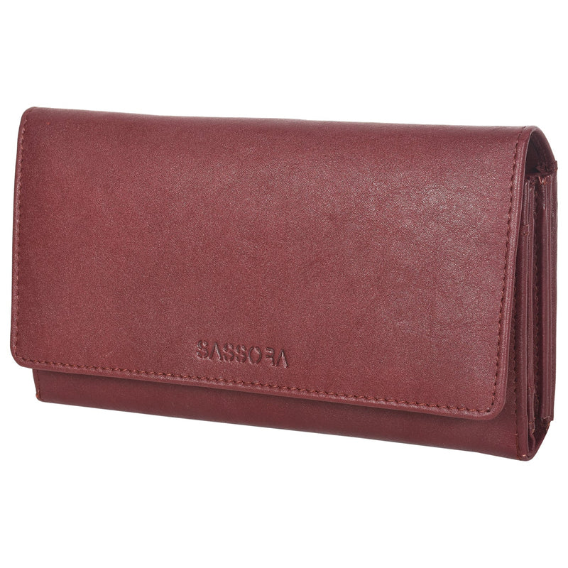 Sassora Genuine Leather Women RFID Protected Travel Wallet (12 Card Slots)