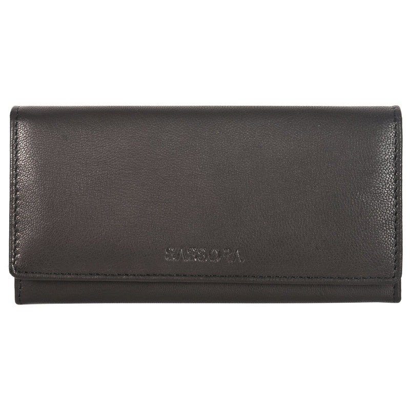 Sassora Genuine Leather Black RFID Protected Purse (5 Card Holders)