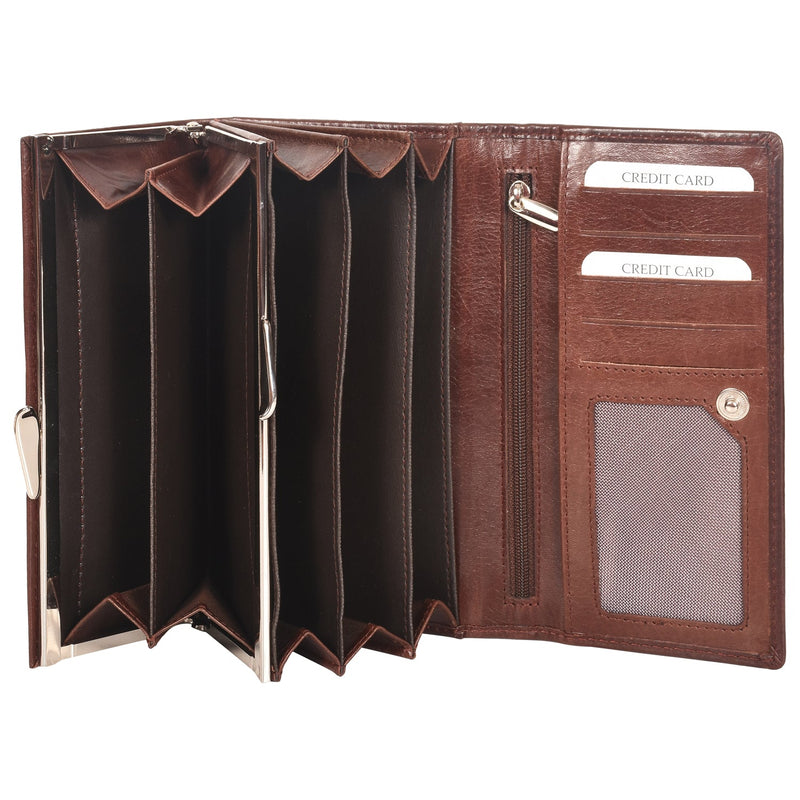 Sassora Genuine Leather Women Brown RFID Protected Purse (4 Card Holders)