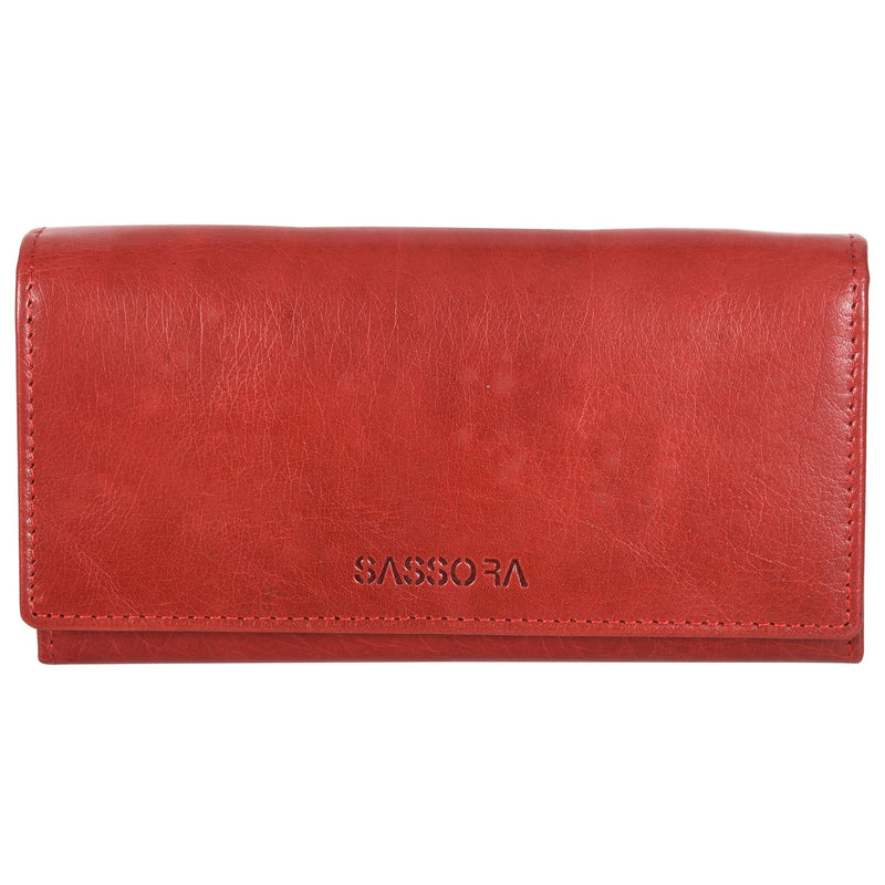 Sassora Genuine Leather Women Red RFID Protected Purse (4 Card Holders)