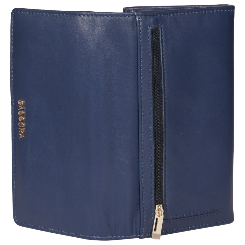 Sassora Genuine Leather Medium Blue RFID Women Travel Wallet