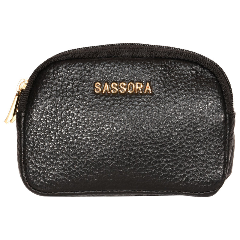 Sassora Genuine Leather Black Women Coin Pouch