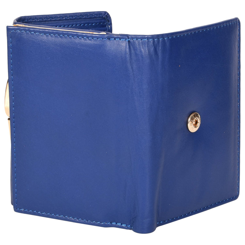Sassora Genuine Leather Small Blue RFID Protected Women Wallet