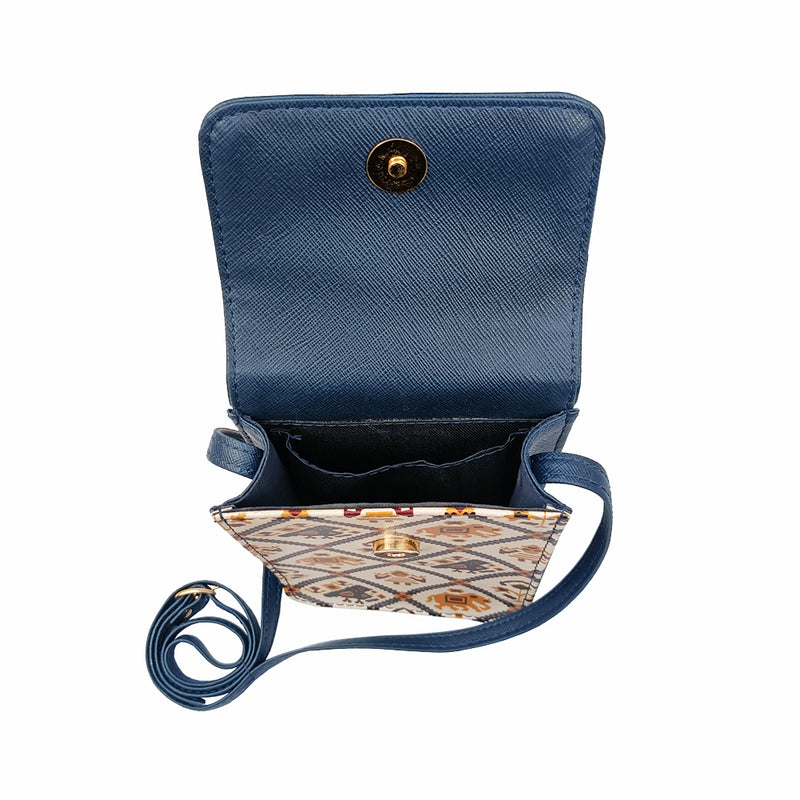 Structured Mobile Pouch-Blue Patola