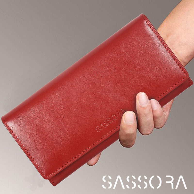 Sassora Genuine Leather Red RFID Protected Purse (5 Card Holders)