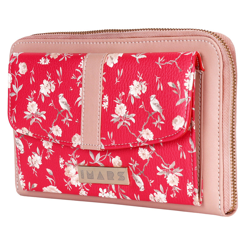 IMARS Zipped Wristlet With Sling-Pink Floral