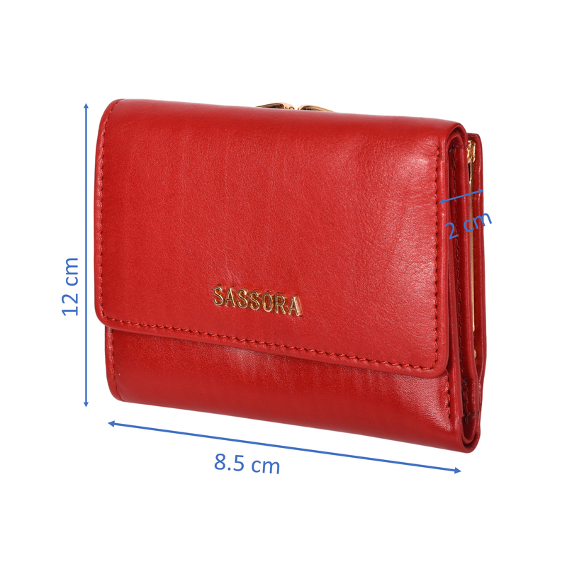 Sassora Genuine Leather Medium Size Red RFID Protected Women Wallet ( 5 Card Slots)