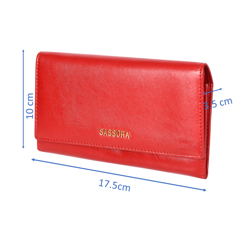 Sassora Genuine Leather Medium Size Red RFID Protected Women Purse ( 5 Card Slots)