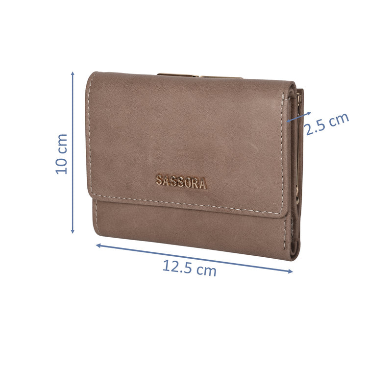 Sassora Genuine Leather Medium Size Beige RFID Protected Women Wallet ( 5 Card Slots)