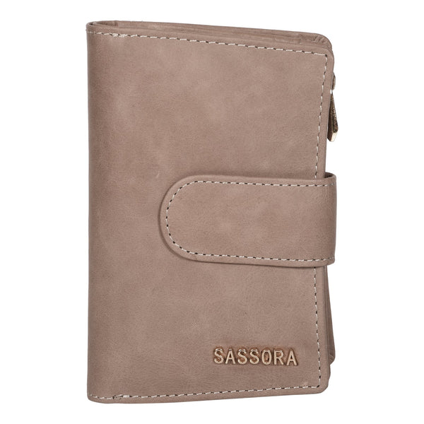 Sassora Genuine Leather Medium Size Beige RFID Protected Women Wallet (8 Card Slots)