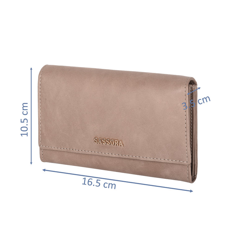 Sassora Genuine Leather Medium Size Red RFID Protected Women Purse ( 13 Card Slots)