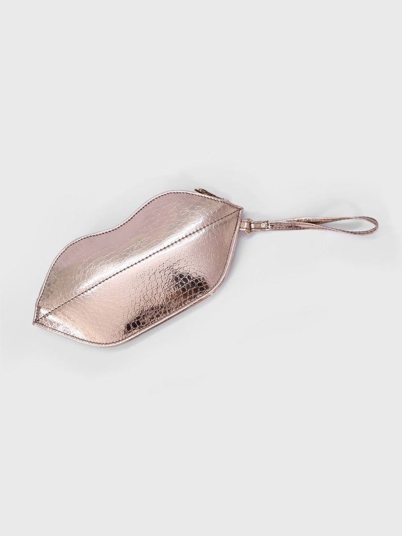 Pebbled Rosegold Lips Shaped Makeup Pouch | Modern Myth